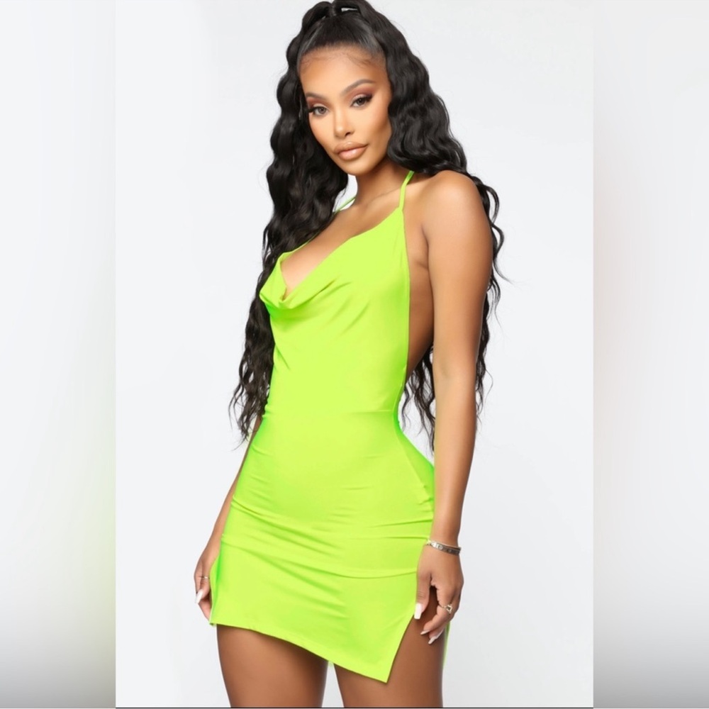 Neon Green Halter Mini Dress